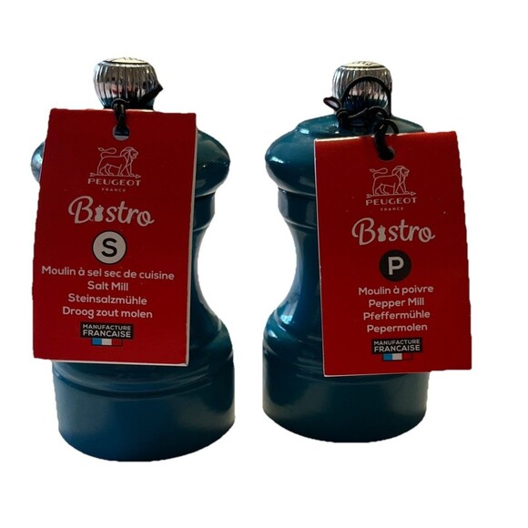 Peugeot Bistro Blue 4 Inch Salt & Pepper Mill Set With Stainless Steel France